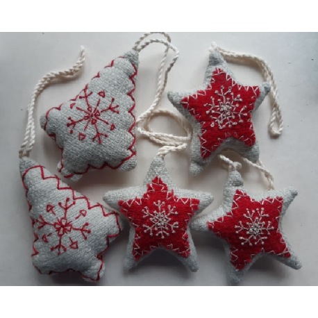 Stoffanhänger Weihnachten natur 5er Set